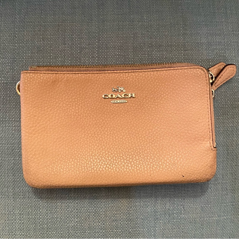 Coach Tan Pebbled Leather Wallet/Clutch